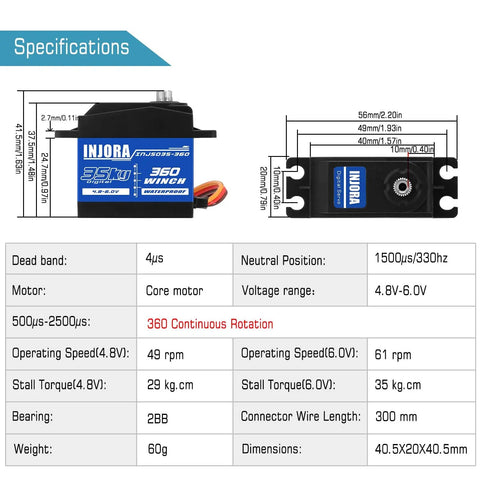 Beefy 35Kg Digital Waterproof Servo With 360 Degree Continuous Rotation And 25T 8mm By 16mm Winch Spool detailed specification sheet.