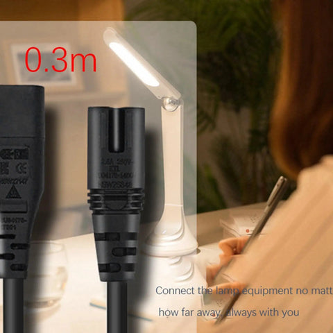 Straight Up Heavy Duty C7 To C8 Power Extension Cable 3 Pack IEC 320 Female To Male Adapter Cord near desk lamp.