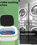 Hella Compact Slick Portable Washing Machine 20L Foldable Washer with spinning basket, showcasing sonic agitation and blue water.