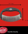 TableCraft H6610 mezzaluna with stainless steel wavy blade and black handle, 7.5 inches long.