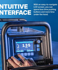 Close-up of Syncrowave 212 Water Cooled TIG Welder With Auto-Set LCD Interface displaying 135 Amps.
