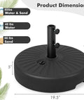 Beefy Fillable Umbrella Base Stand, 80 lb HDPE, fits 1.5-1.9 inch poles, water or sand fillable, dimensions 19.5x14x5 inches