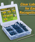 Pocket Hole Screws Kit 450 Pieces In 5 Sizes For Exterior Projects Blue Anti Rust Coated Square Drive in plastic case