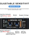 Diffuse Retro Reflective Through Beam Photo Sensor BEN300-DFR control panel view with adjustable sensitivity settings.