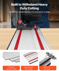 Heavy Duty Track Saw Guide Rail Kit Featuring Four Durable Aluminum Extrusion Bars And Three Secure Snap Lock Connectors close-up of polished aluminum cutting system