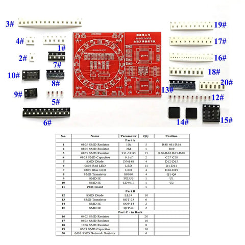 Four Pack Soldering Practice Kit For SMD And SMT Electronics All In One DIY Soldering Training Board with components layout