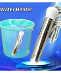 Heavy Duty 2000W Electric Heating Element Portable Water Heater Stainless Steel Immersion Rod heating water in a bucket.