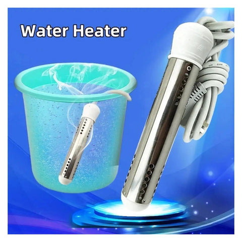 Heavy Duty 2000W Electric Heating Element Portable Water Heater Stainless Steel Immersion Rod heating water in a bucket.