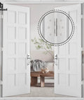 Installed Brushed Nickel Door Hinges 30 Pack For Interior Doors in a residential setting.