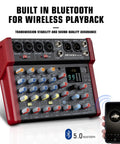 8-Channel Audio Mixer With 99 DSP Effects And 48V Phantom Power For DJs And Producers, Bluetooth wireless connection