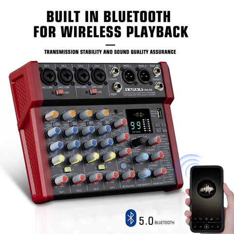 8-Channel Audio Mixer With 99 DSP Effects And 48V Phantom Power For DJs And Producers, Bluetooth wireless connection