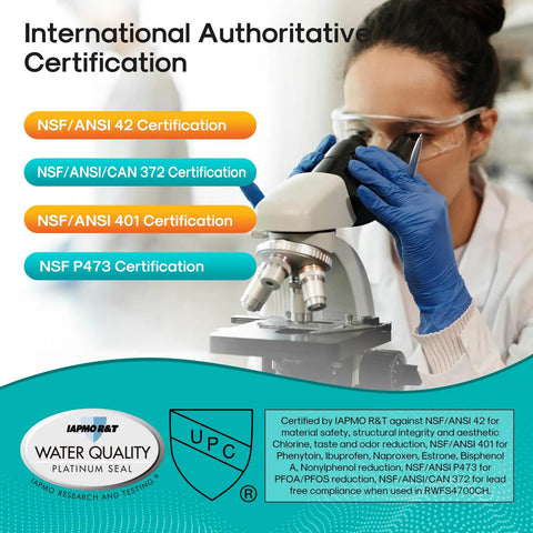 Scientist examining water filter quality under microscope for Replacement Refrigerator Water Filter 3 Pack NSF ANSI 401 Certified