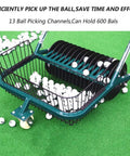 Portable Golf Ball Retriever With 600 Ball Capacity And 13 Channel Picker Lightweight Durable Steel Frame On Grass
