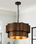 XSDeTu Farmhouse Metal Pendant Light, 2-Tier Chandeliers for Dining Room hanging from ceiling with dark bronze finish and warm glow.