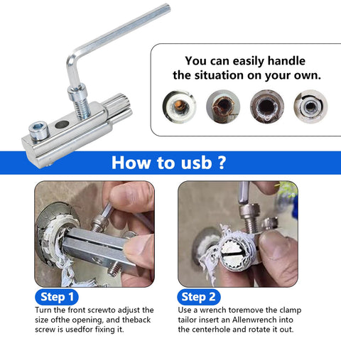 Basin Wrench And Broken Pipe Extractor Tool Set With Two Multi Function Sink Wrenches in use for removing faucet bolts.