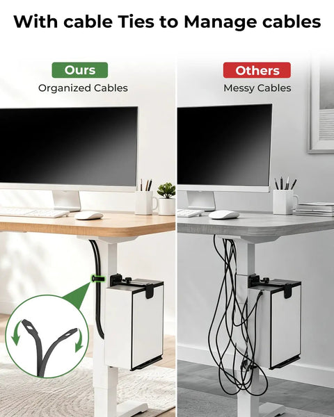 Heavy Duty Under Desk PC Mount For Standing Desk No Fuss Clamp Lifts Tower Smoothly Kills Cable Snags And Sets Off Straight Fire Ergonomics For Any Legit Home Office Battlestation with cable management ties.