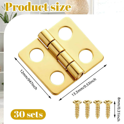 Gold Mini Hinges Set 30 Piece Tiny 13x12mm Brass Butt Hinges With 180 Degree Rotation For Wooden Boxes Jewelry Boxes