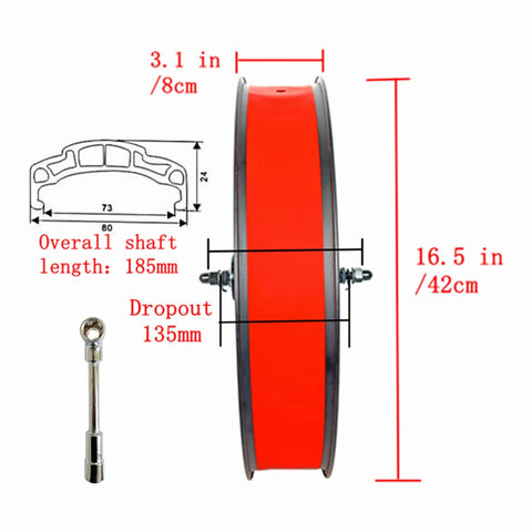 Beefy Front Fat Bike Wheel Set 20x4.0 Bolt On Rim For Snow Riding dimensions illustration