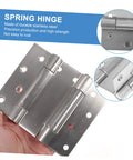 Heavy duty spring-loaded door hinges in stainless steel, showcasing precision engineering and durability for outdoor use.