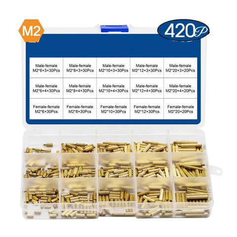 Knurled Round Brass Standoff Spacer Kit Dope 420 Or 440 Pieces M2 Male Female Mounting Hardware With Screws Nuts For Motherboard PCB Projects Precise Durable Spacing And Solid Mounting, open parts case