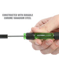 Hand holding 5.5mm tool from 7 Piece Precision Nut Driver Set Green And Black Metric 3 To 6 mm with Swivel End Caps
