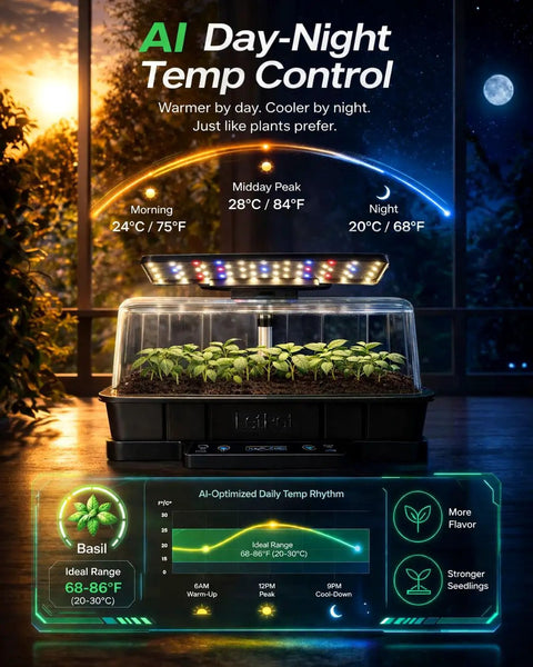All In One Indoor Seed Starting Kit With Humidity Dome Waterproof Seedling Mat 24W Full Spectrum LED Grow Light on display