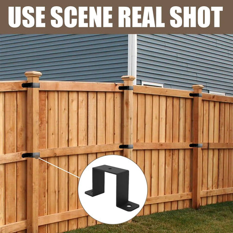 Beefy 4x4 Post Ties and U Brackets Set for Decks, Fences, and Gazebos, 3 Pack installed on wooden fence for support