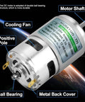 Beefed Up 12V High Torque DC Motor Upgrade Kit With Bracket, Dual Ball Bearings, 20,000 RPM visible with details labeled
