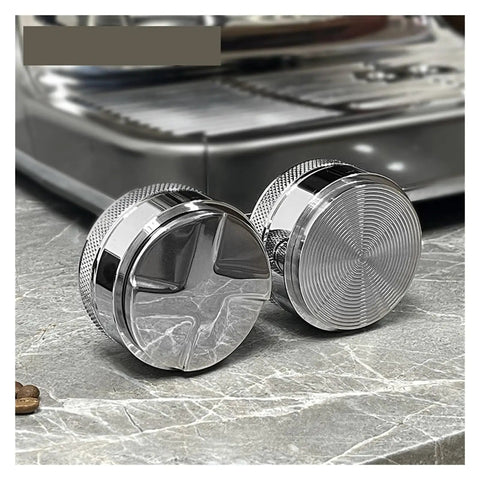 Straight Up Game Changer 58mm Stainless Steel Espresso Coffee Distributor And Adjustable Palm Tamper on marble surface.