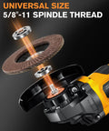 Compact 4 Inch Cordless Angle Grinder Built To Chip Away At Stubborn Metal, showing spindle thread and abrasive disc assembly.