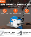 8 Inch Hand Plate Shear with Long Handle for Metal Cutting Up to One Quarter Inch Sheet Steel on benchtop, focus on safety features