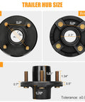 Premium 4 Lug Trailer Hub Kit 2 Sets Glides Right On One And One Sixteen Inch Straight Spindle dimensions and size shown.