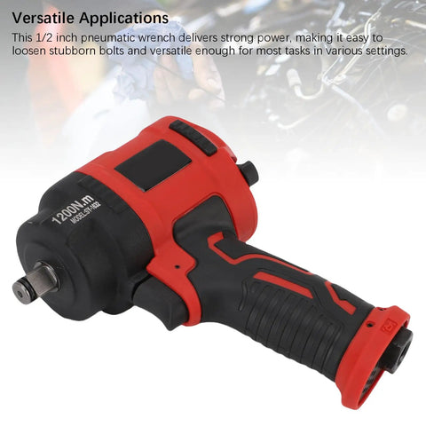 Shop Grade 1/2 Inch Drive Air Impact Wrench With Dead Nut Quiet Exhaust And Ergonomic Handle Lightweight Pneumatic Changer side view showing handle and drive.