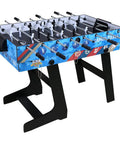 Four Foot All In One Game Table With Pool Billiards Air Hockey Soccer Foosball Table Tennis And Basketball Slam Dunk Station side view with foosball rods.