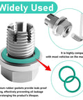 Get Your Car Running Smooth With This Heavy Duty Oversize M14 Piggyback Self Tapping Oil Drain Plug Repair Kit To Fix Stripped Threads And Stop Leaks Fast Without Costly Pan Replacements Or Drippy Engine Oils, stainless steel plug with rubber gaskets