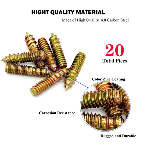 20 Pack 1/4-20 Hanger Bolts Double Ended Wood Dowel Screws Self Tapping Furniture Hardware Galvanized Carbon Steel Fasteners heavy duty screws with zinc coating.