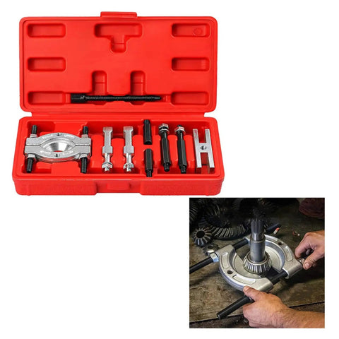 Professional 9 Piece Bearing Separator Puller Set Removal Tool Kit Features Blade Edge Design That Fits Tight Spots Separating Rings Quickly To Prevent Damage During Installation Great For Mechanics Saving Time Fixing Cars Smooth No Stress Now. red case, steel parts