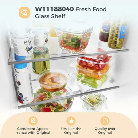 Upgraded Upper Refrigerator Glass Shelf For Whirlpool Maytag Tempered Glass 17 5/16 In W X 16 3/8 In D Replaces W11135529 4547258 AP6286990 PS12348757 EAP2348757 W11188040RC