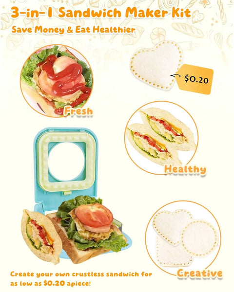 Craft Homemade Uncrustable Sandwiches With This Three-in-One Crustless Cutter And Sealer Machine showing various sandwich shapes.