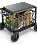 All-In-One Rolling Garden Stool With Wheels, Heavy Duty Outdoor Cart For Yard And Patio, 4-In-1 Work Seat And Wagon, metal carrier