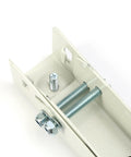 Close-up of Heavy Duty Outdoor Wall Mount Bracket For Ductless Mini Split Air Conditioner And Heat Pump Systems, galvanized steel.