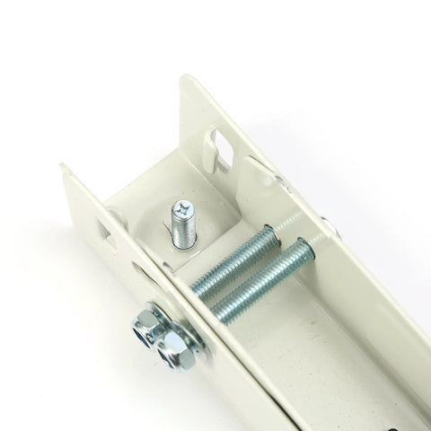 Close-up of Heavy Duty Outdoor Wall Mount Bracket For Ductless Mini Split Air Conditioner And Heat Pump Systems, galvanized steel.