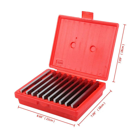 Pro Grade Ten Pairs Precision Parallel Set One Eighth Inch Thick Hardened Alloy Steel Six Inch Long With Two Holes Each Delivers Ultra Tight Parallelism Down To Two Ten Thousandths Of An Inch Includes Heights From Half Inch To One Five Eighths Inch