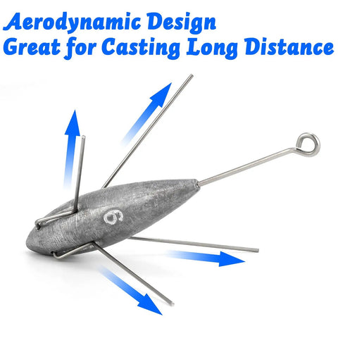 Sputnik Sinker Spider Lead Weights For Surf Fishing Pyramid Style Two Pack shown with aerodynamic design for long distance casting