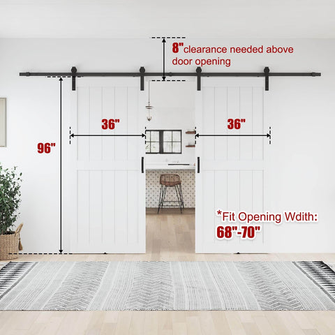 72 By 96 Inch White Barn Door With Sliding Hardware Kit For 68 To 70 Inch Wide Openings Space Saving Double Door Design