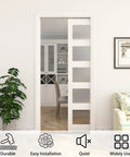 Interior room with Commercial Grade 6Ft Pocket Door Hardware And Track Set With Soft Close Mechanism for doors 24 to 36 inches, installed view.