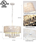 Showstopping Four Lights Drum Crystal Shade Black Chandelier Pendant Light For Kitchen Island Dining Room Living Room Foyer Entryway Bedroom UL Listed Farmhouse Rustic Retro Style with detailed crystal beads and metal frame visible.