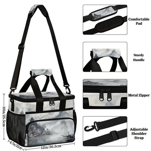 Insulated Picnic Backpack Lunch Bag For Women And Men Spacious 12x8.7x10 Inch Cooler Tote with adjustable strap and zipper detail