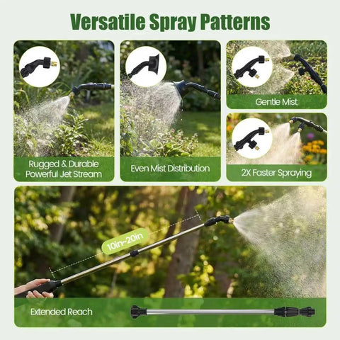 Rechargeable 2.11 Gallon Garden Sprayer With USB Powered Handle 2200mAh Battery showing mist patterns in garden