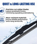 Heavy Duty Front Windshield Wiper Blades For Jeep Wrangler YJ 1987 To 2006 close-up showing rubber blades and wear-resistant materials.